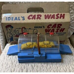 Vintage Ideal Car Wash #3031 Toy Playset w/ Box & 2 Cars Water Feature USA 1950s